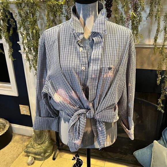 Izod XL preppy blue checked bleached oversize button up - Picture 1 of 9